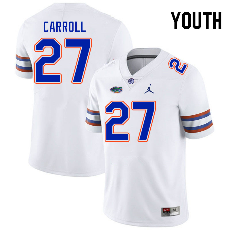 Youth #27 Cam Carroll Florida Gators College Football Jerseys Stitched-White - Click Image to Close